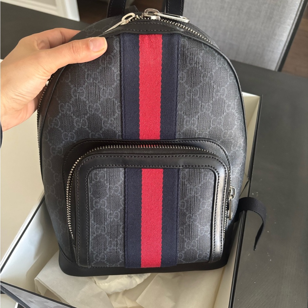 Gucci Black and Red Backpack (Luggage) with Signature Stripe